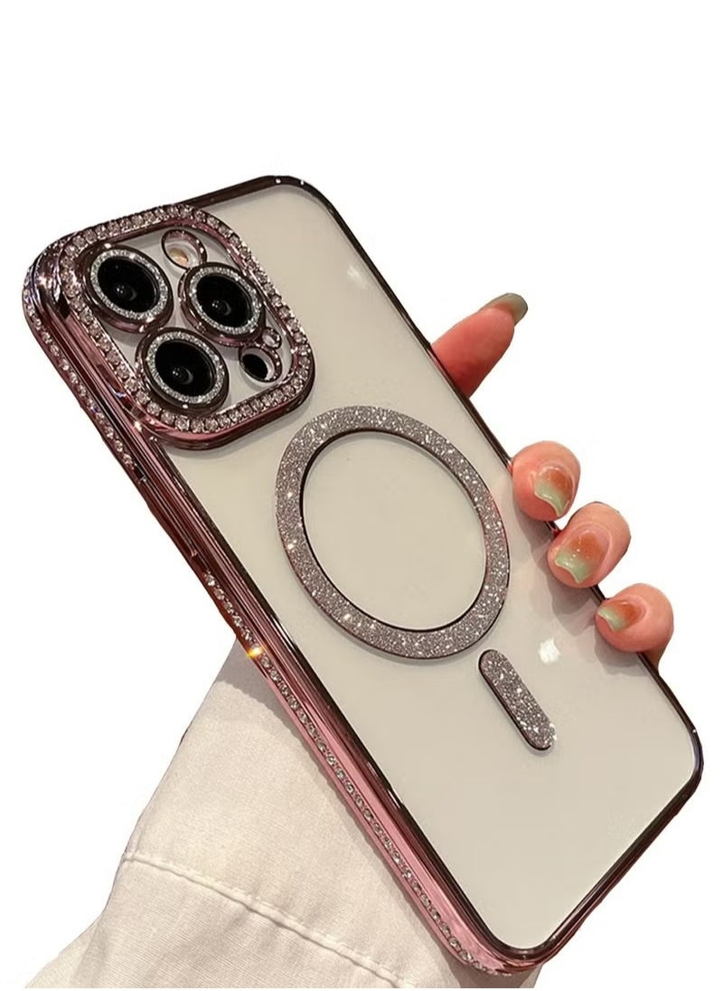 X-level iPhone 15 Pro Max MagSafe Case Cover Support Wireless Charger Bling Diamond Back Cover For Women Girls Clear Soft TPU With Camera Len Protector Anti-scratch Shockproof Magnetic Phone Accessory  - Image 1
