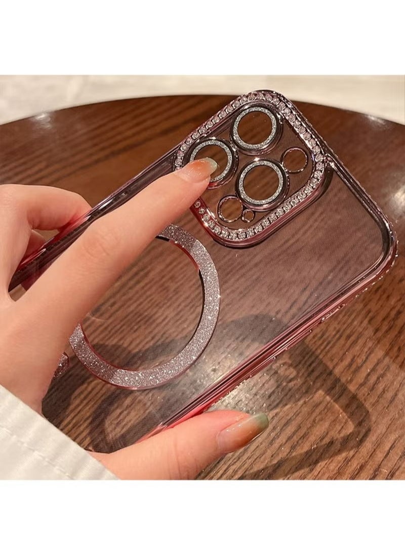 X-level iPhone 15 Pro Max MagSafe Case Cover Support Wireless Charger Bling Diamond Back Cover For Women Girls Clear Soft TPU With Camera Len Protector Anti-scratch Shockproof Magnetic Phone Accessory  - Image 5