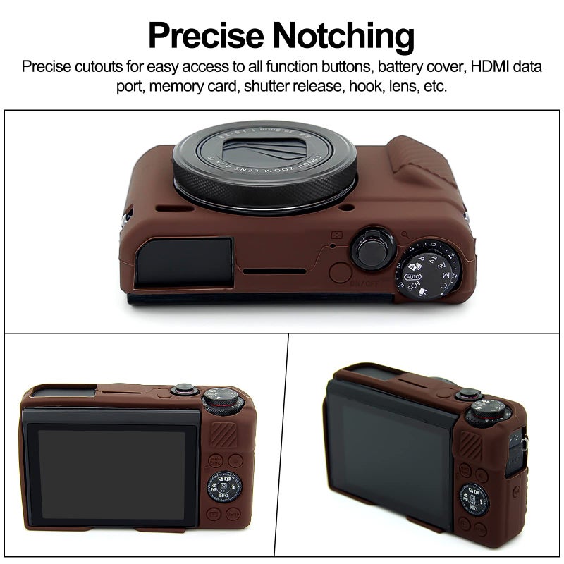 Easy Hood G7X Mark II Case G7X Camera Silicone Case, Soft Silicone Protective Cover for Canon Powershot G7X Mark II DSLR Camera (Coffee) - Image 5