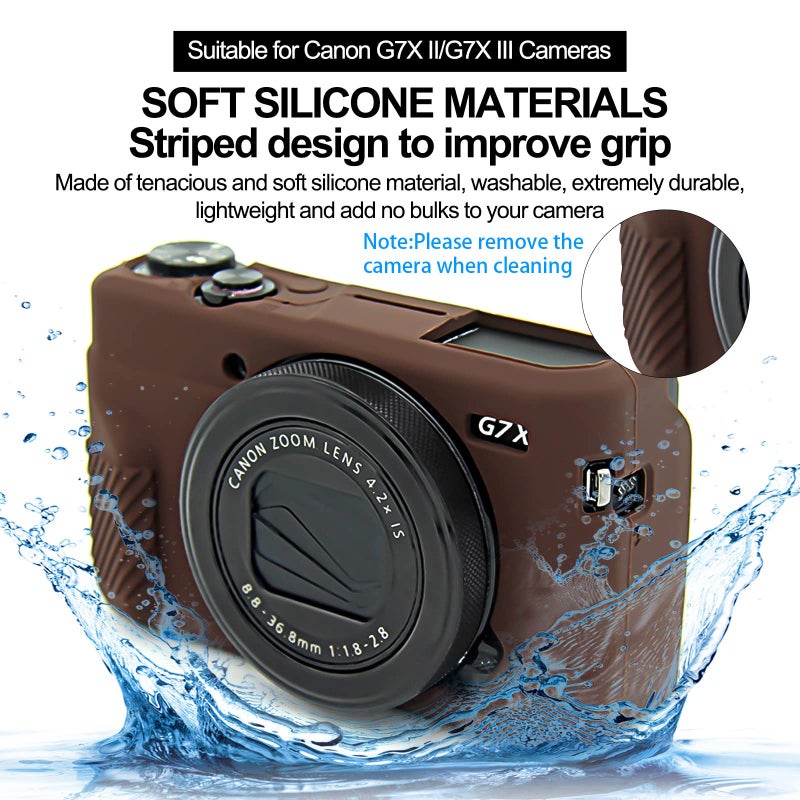 Easy Hood G7X Mark II Case G7X Camera Silicone Case, Soft Silicone Protective Cover for Canon Powershot G7X Mark II DSLR Camera (Coffee) - Image 3