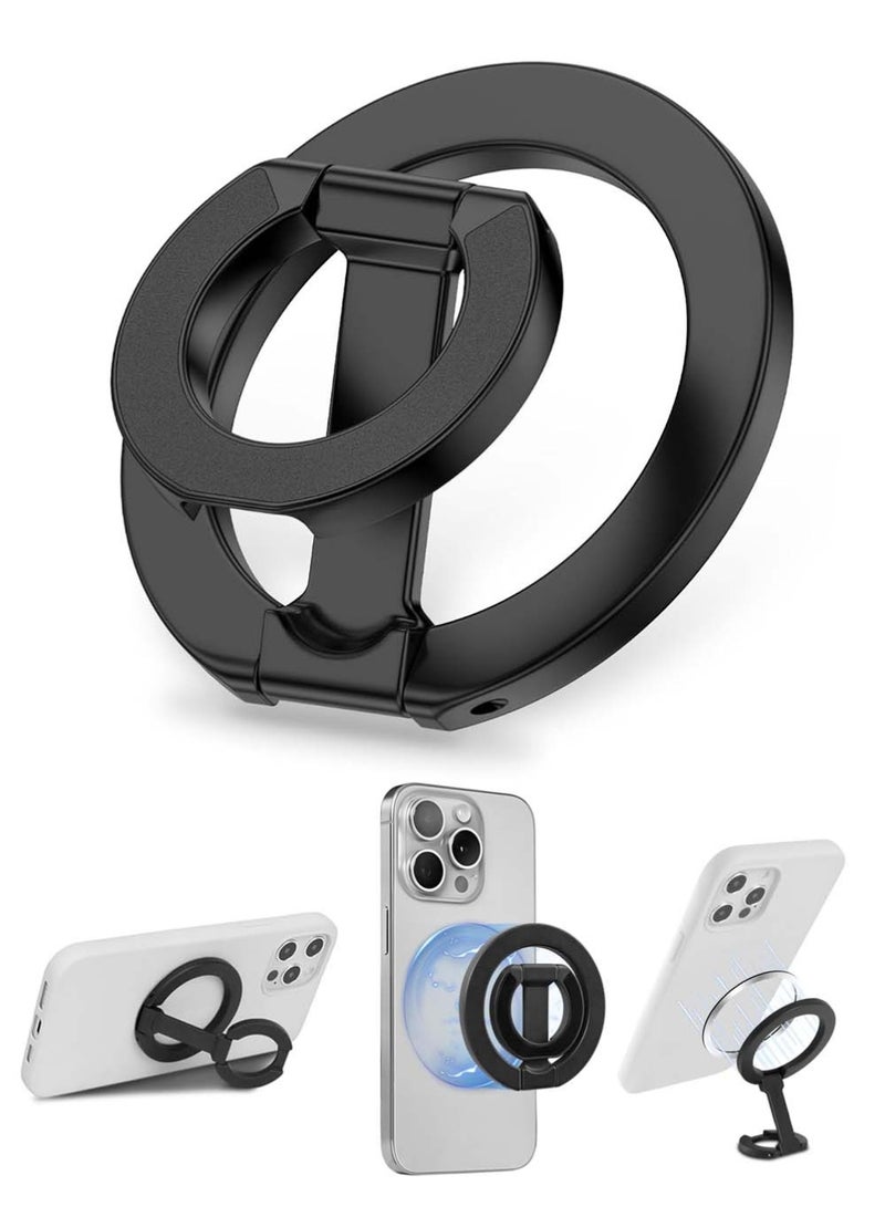 X-level Adjustable Magnetic Ring Holder Grip,Compatible Phone Ring Stand, Multi-Angle Kickstand,Ultra-Compact Folding Double Sided Magnetic Phone Grip,Including Magnet Ring for Phone Case,Black - Image 1