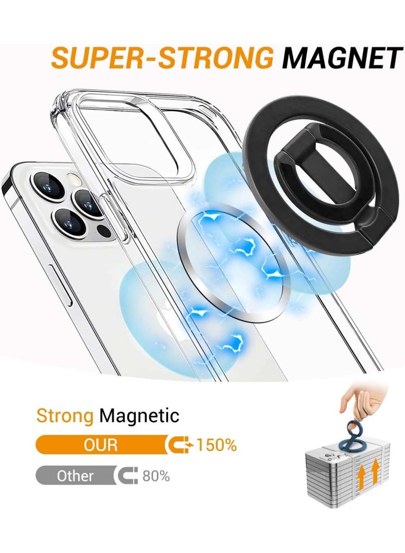 X-level Adjustable Magnetic Ring Holder Grip,Compatible Phone Ring Stand, Multi-Angle Kickstand,Ultra-Compact Folding Double Sided Magnetic Phone Grip,Including Magnet Ring for Phone Case,Black - Image 3