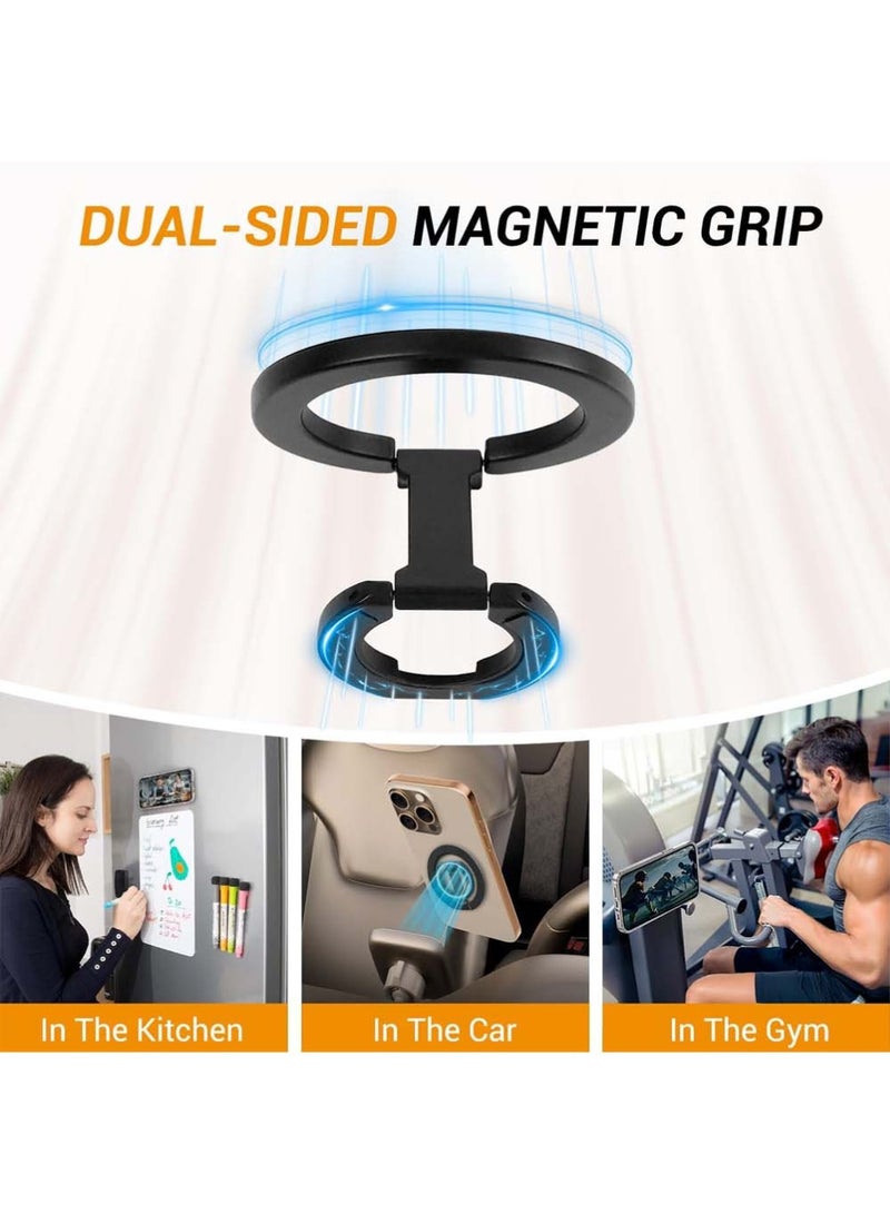 X-level Adjustable Magnetic Ring Holder Grip,Compatible Phone Ring Stand, Multi-Angle Kickstand,Ultra-Compact Folding Double Sided Magnetic Phone Grip,Including Magnet Ring for Phone Case,Black - Image 4