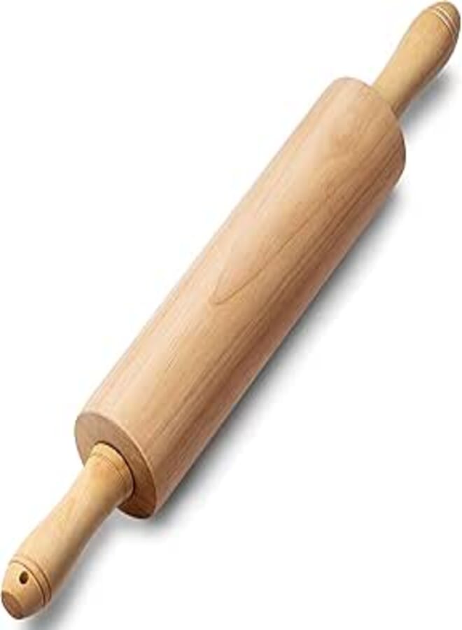 PARMEDU Classic Wooden Rolling Pin 17.5 Inch, Rotating Centre Dough Roller with Handles for All Baking Needs, Model BK004
