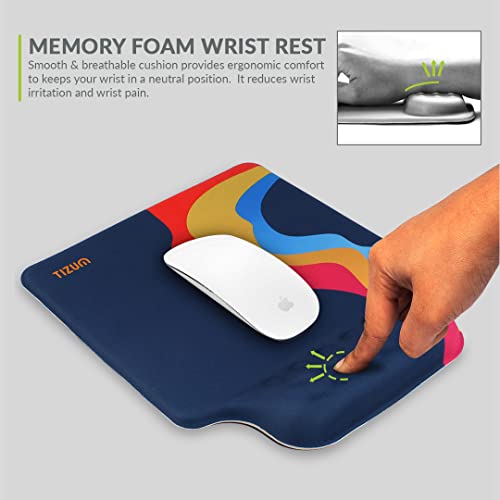 Tizum Gel Mouse Pad | Memory Foam Cushion Mousepad with Gel Wrist Rest Support & Pain Relief, Ergonomic Design | Non-Slip Rubber Base | Suitable for Gaming, Computer, Laptop, Home & Office (Blue) - Image 3