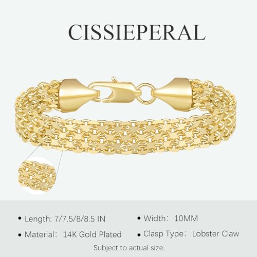 CISSIEPERAL Bracelet 14K Gold Bracelets for Women Gold Bracelets for Women's Widen Chain Bracelet Jewelry Gift for Women 6.5/7/7.5/8/8.5in - Image 4