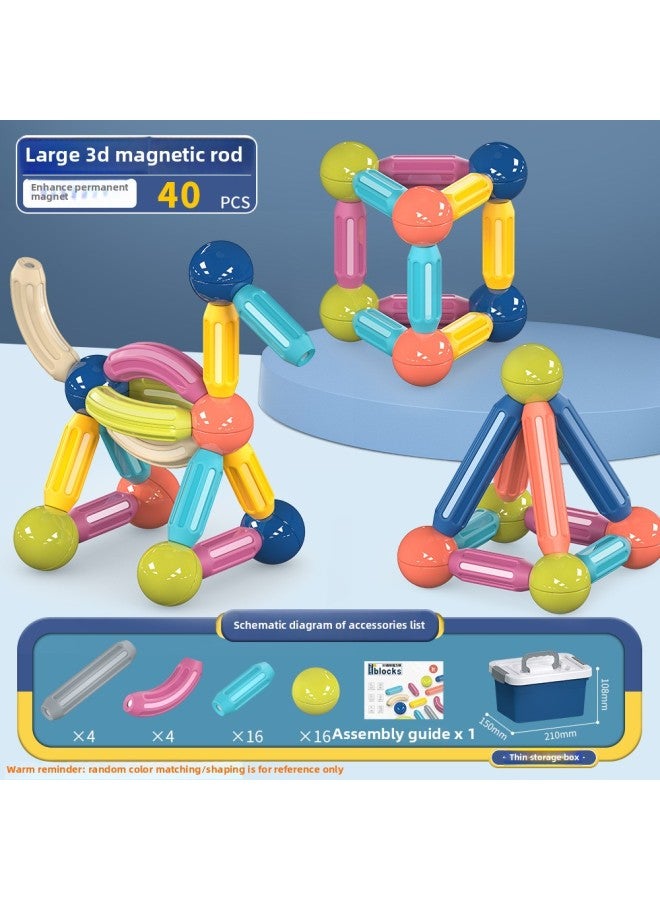 Varied Magnetic Stick 2-year-old Baby Boys And Girls Educational Puzzle Children's Assembled Magnet Magnetic Building Block Toy-Color:40 Set + Storage Bucket (Middle Stage)  - Image 1
