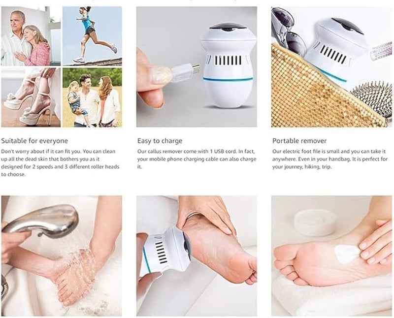 Electric Foot File Callus Remover For Dead Skin Hard Cracked Heels Rechargeable Pedicure Tool Feet Care Smooth Skin Exfoliator Roller Waterproof Grooming Kit - Image 2
