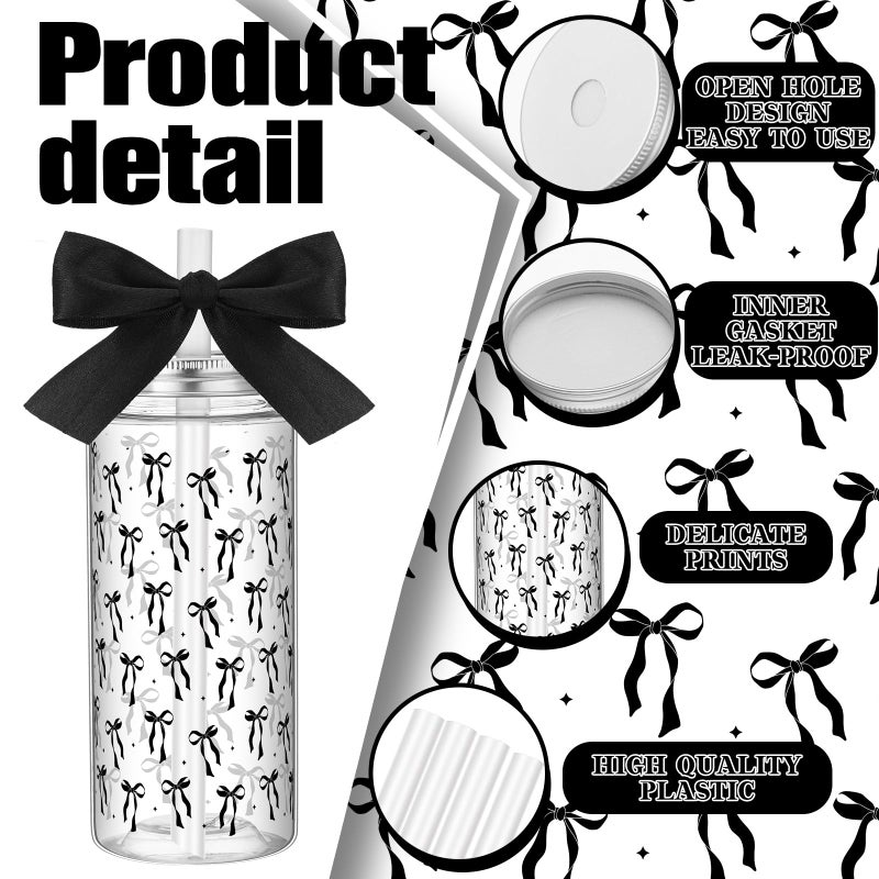 Singhoow 24 Pcs Black Bow Plastic Cups Reusable Water Bottle Coquette Bow Party Favors 14 oz Cute Aesthetic Black Tumbler with Lids and Straws Ribbon for Women Birthday Friend Wedding Party Supplies - Image 3