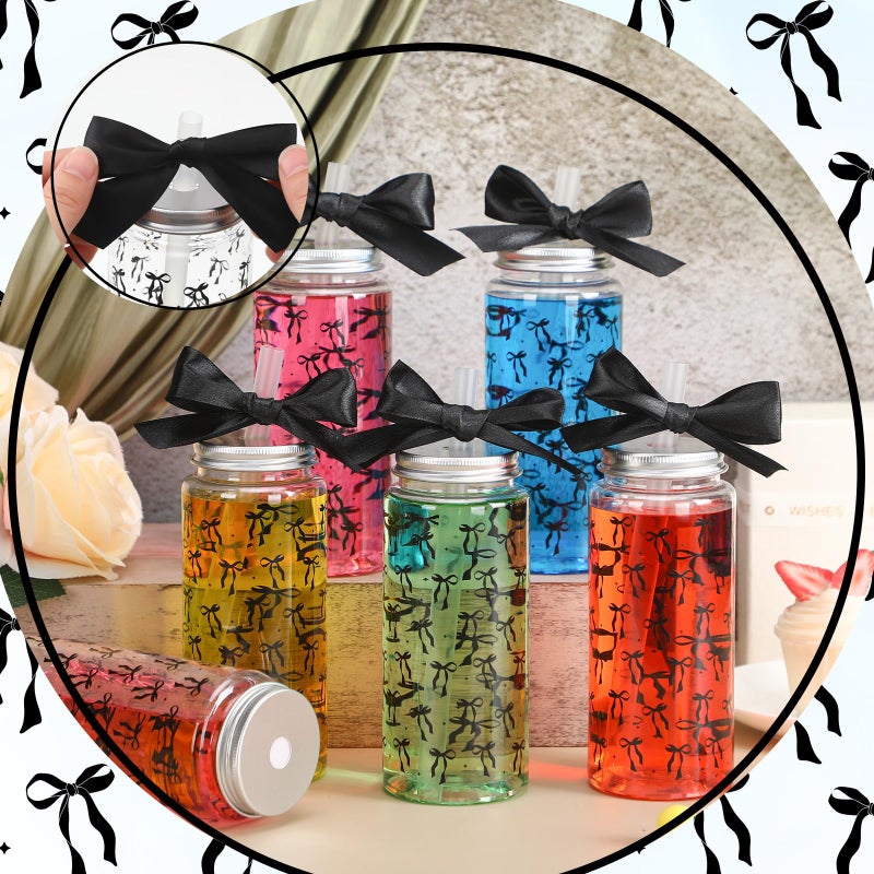 Singhoow 24 Pcs Black Bow Plastic Cups Reusable Water Bottle Coquette Bow Party Favors 14 oz Cute Aesthetic Black Tumbler with Lids and Straws Ribbon for Women Birthday Friend Wedding Party Supplies - Image 4
