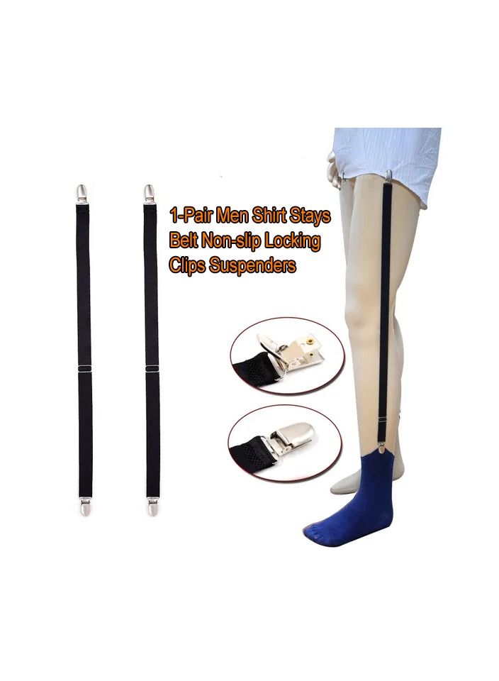 1-Pair Men Shirt Stays Belt Non-slip Locking Clips,Keep Shirt Neating Tucked Leg Thigh Suspender Garters Strap,Adjustable Locking Clamps - Image 1