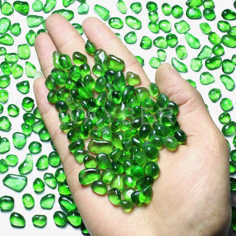 WAYBER Glass Stones, 1Lb/460g Irregular Sea Glass Pebbles Non-Toxic Artificial Gemstones for Vase Filler/Handmade Gift/Terrarium Flowerpot Aquarium Turtle Tank Decoration, Green - Image 2