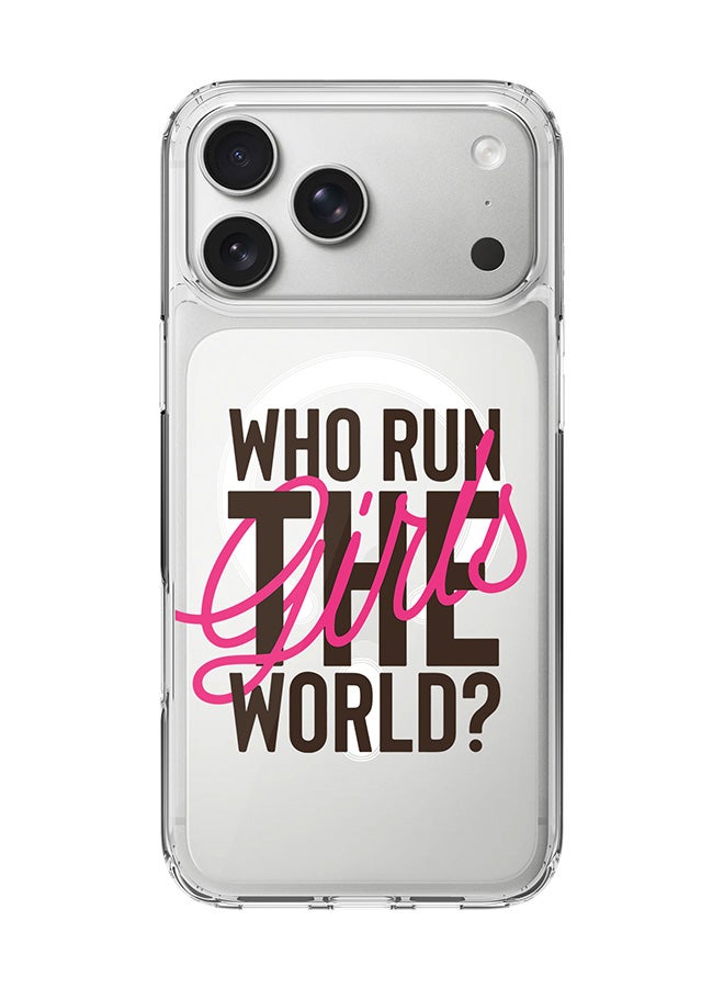 Stylizedd Classic Clear MagSafe Case for iPhone 17 Pro Max , Hybrid Soft Case Flexible Edges Anti Drop TPU PC Gel Thin Transparent Cover [ Designed for iPhone 17 Pro Max ] - Who run the world?