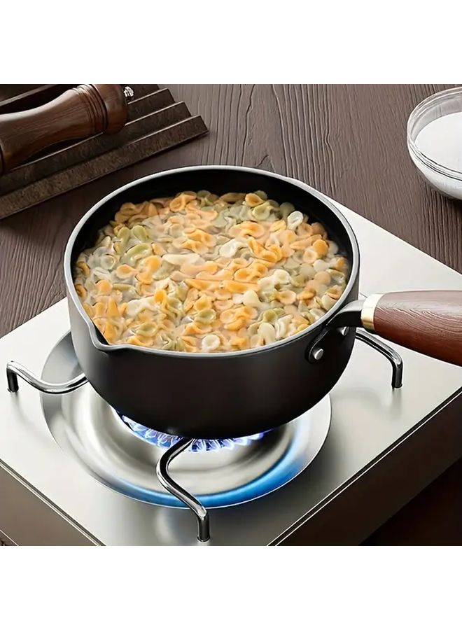 PMMJ Induction Compatible Cast Iron And Wood Handle Milk And Soup Pot All In One Large Cookware With Sturdy Black Lid Durable Stovetop Cookware For Boiling Simmering Frying And Sauces Compatible With Gas Induction Stoves Kitchen Essential For Home Black - Image 1