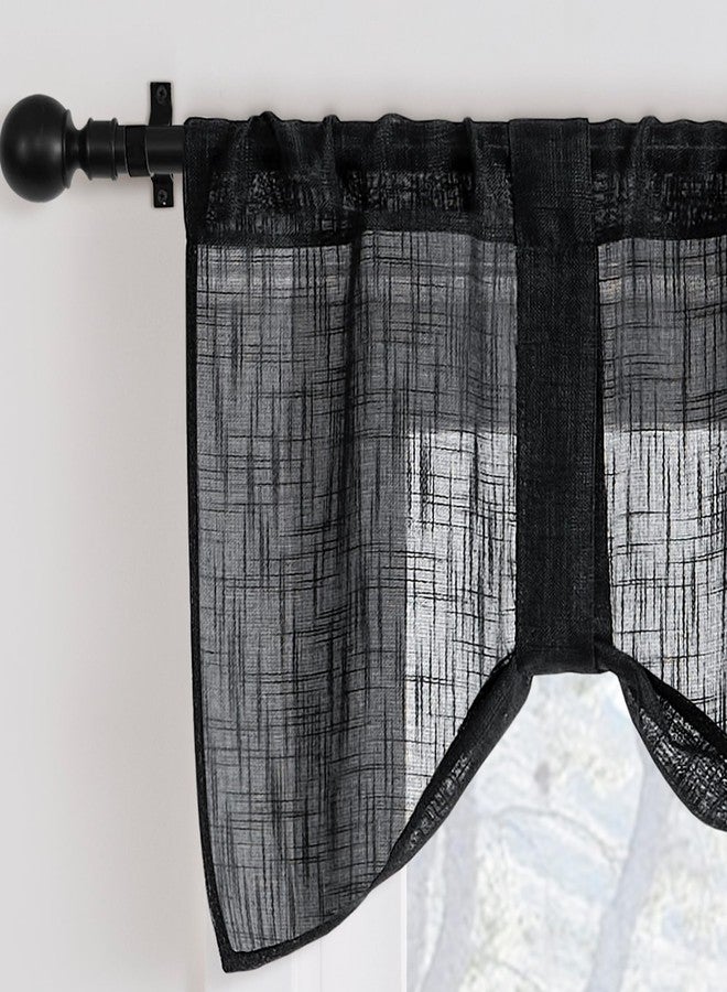 Home Queen Linen Look Tie Up Valance Curtain, Semi Sheer Balloon Valence for Home Decoration, Length Adjustable Drape for Living Room and Bedroom, 54 X 20 Inch, Black - Image 1