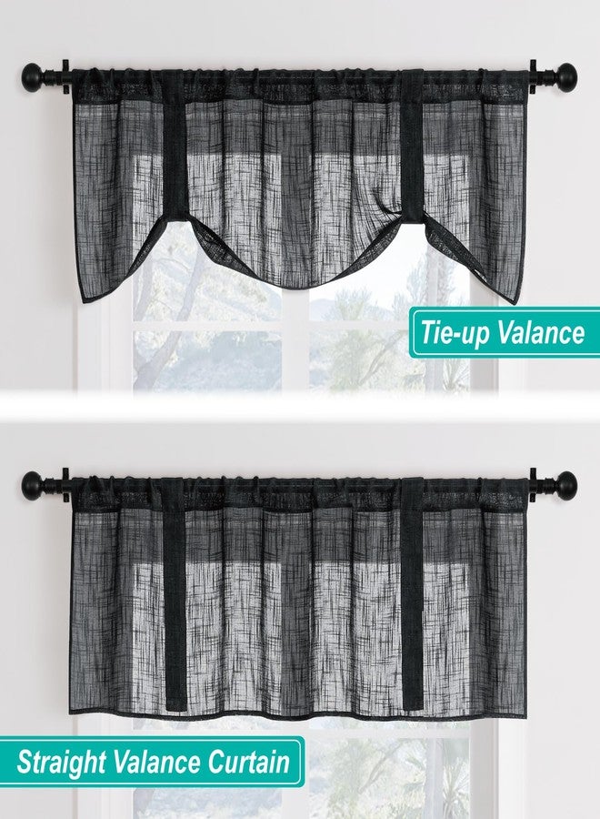 Home Queen Linen Look Tie Up Valance Curtain, Semi Sheer Balloon Valence for Home Decoration, Length Adjustable Drape for Living Room and Bedroom, 54 X 20 Inch, Black - Image 2