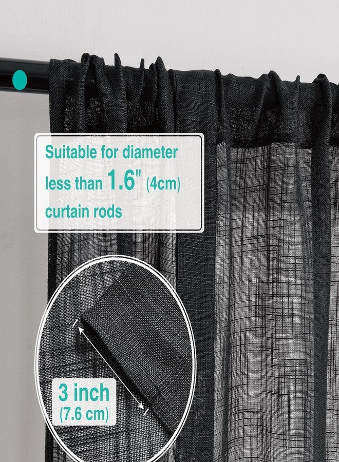 Home Queen Linen Look Tie Up Valance Curtain, Semi Sheer Balloon Valence for Home Decoration, Length Adjustable Drape for Living Room and Bedroom, 54 X 20 Inch, Black - Image 3
