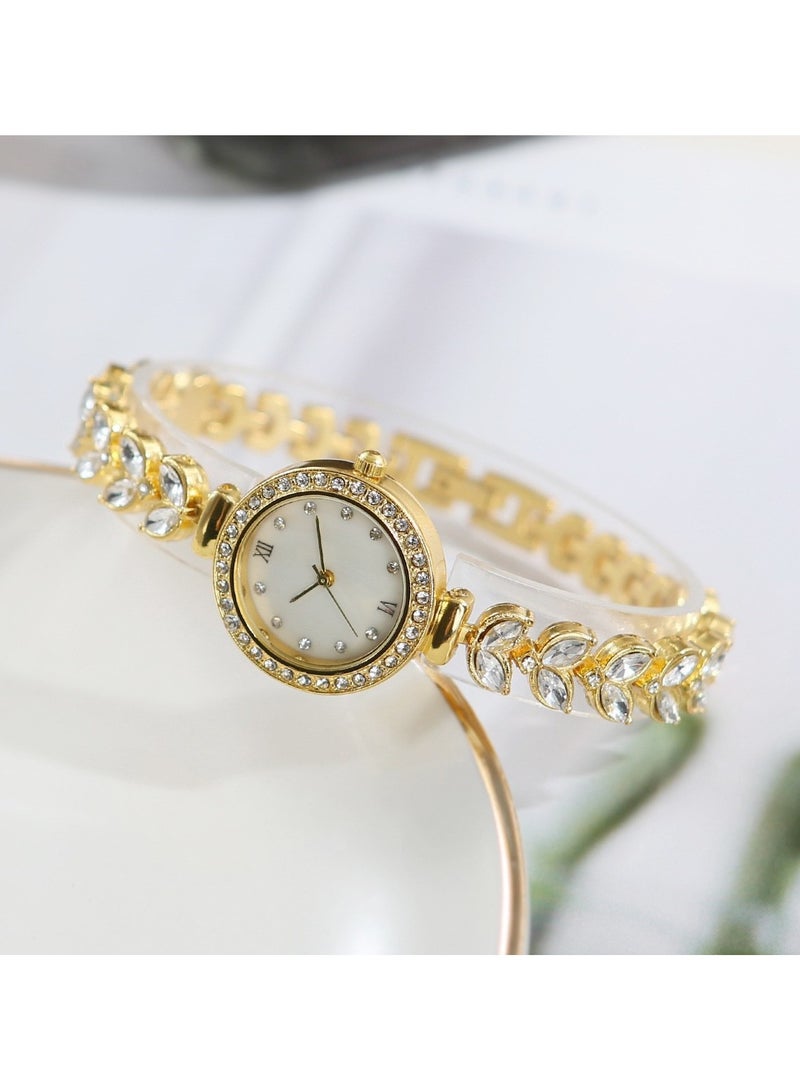 سوار المرأة الكوارتز ساعة مع عرض تمثيلي حول تصميم الاتصال الهاتفي الأبيض راينستون سوار مقاوم للماء ساعة أنيقة كهدية للنساء - Image 1