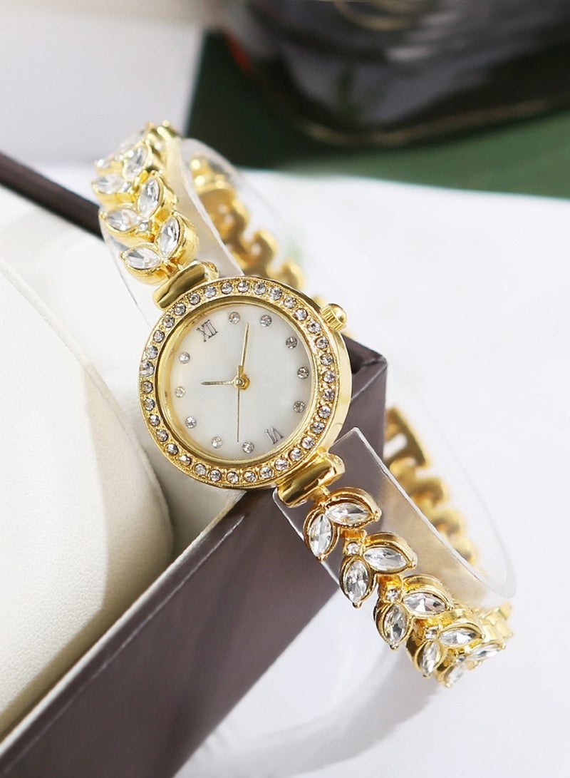 سوار المرأة الكوارتز ساعة مع عرض تمثيلي حول تصميم الاتصال الهاتفي الأبيض راينستون سوار مقاوم للماء ساعة أنيقة كهدية للنساء - Image 2