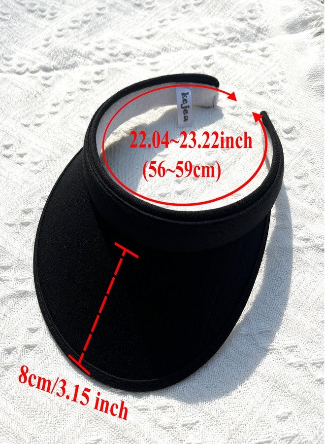 Kejea Sun Visors Hat Women Adjustable Wide Brim Black Sports Caps Men Outdoor Party Tennis Golf Running Beach Visor Hats (US, Numeric, 6 3/4, 7 1/2, Black) - Image 2