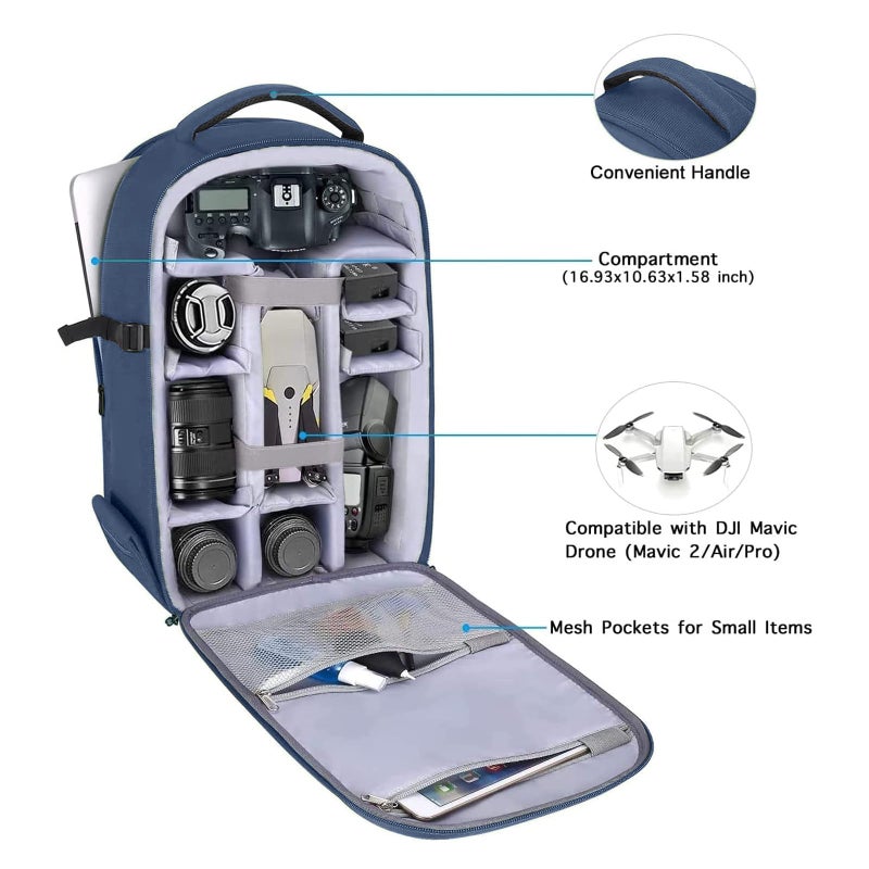 MOSISO Camera Backpack, DSLR/SLR/Mirrorless Photography Camera Bag 15-16 inch Waterproof Hardshell Case with Tripod Holder&Laptop Compartment Compatible with Canon/Nikon/Sony, Steel Blue - Image 2