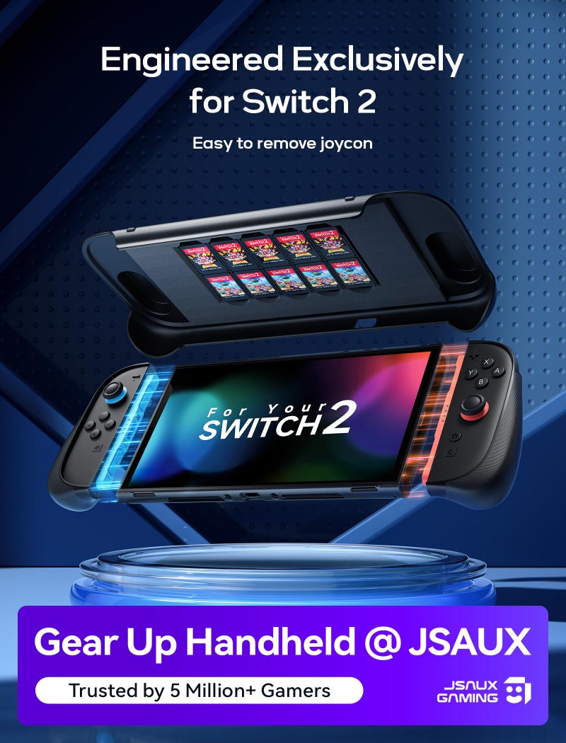 JSAUX Split Protective Case for Nintendo Switch 2, TPU Middle Frame & PC Front Cover, Non-Slip Ergonomic Grip, Storage for 10 Game Cards, Supports Stand Use, Shock Absorption & Anti-Scratch-PC0114 - Image 5