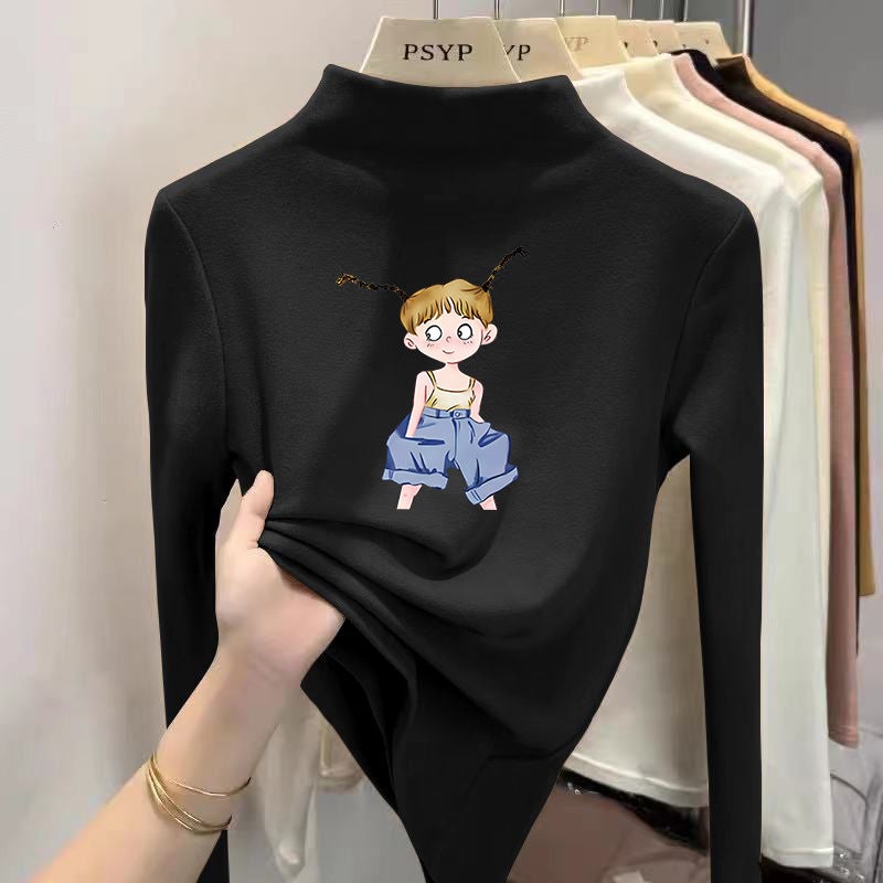 Children'S Semi-High Collar Velvet Base Shirt Velvet Boys' Inner Warm Top Large Children'S Girls' Autumn Fashion - Image 1