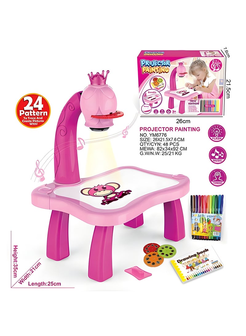 Adjustable Rotating Kids Projector Painting With 12 Colour Markers And 24 Patterns To Trace  - Image 2