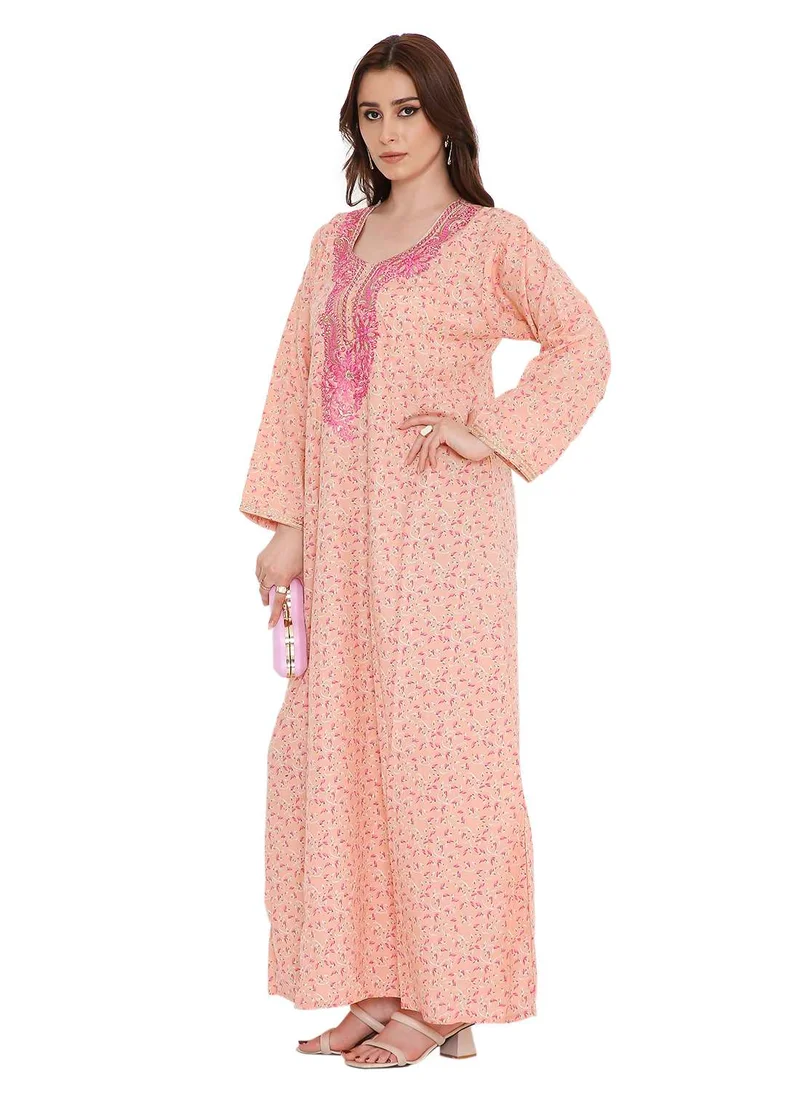 هانا آند سارا elegant thread embroidery with tiny prints arabic kaftan jalabiya dresses