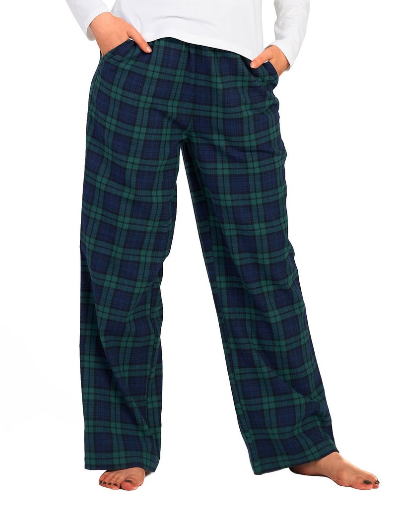 LAPASA Women's Flannel Pajama Pants Plaid 100% Cotton Pajamas Pants XL, Green&Navy Plaid - Image 1