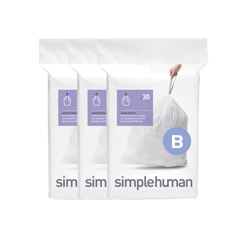 simplehuman Code B 90 Count, Dispenser Pack Custom Fit Liners, Drawstring Trash Bags, 6 Liter / 1.6 Gallon, White - Image 1