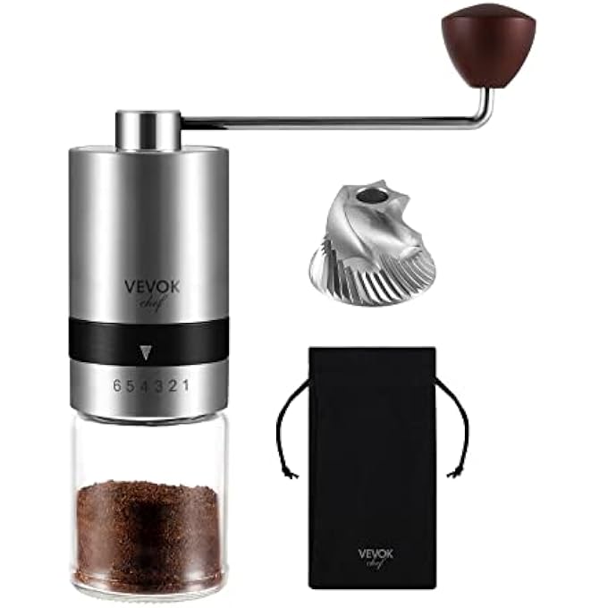 VEVOK CHEF Manual Coffee Mill With 6 Adjustable Setting Cnc Stainless Steel Burr Grinder Hand Coffee Grinder MakerPortable Stainless Steel Hank Crank Coffee Bean Grinder For Office Birthday Gifts - Image 2