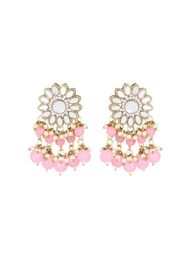 I Jewels - I Jewels Gold Plated Traditional Kundan Studded Pink Pearl Hanging Choker Necklace Jewellery Set With Earrings & Maang Tikka For Women (K7232Pi) - Image 1