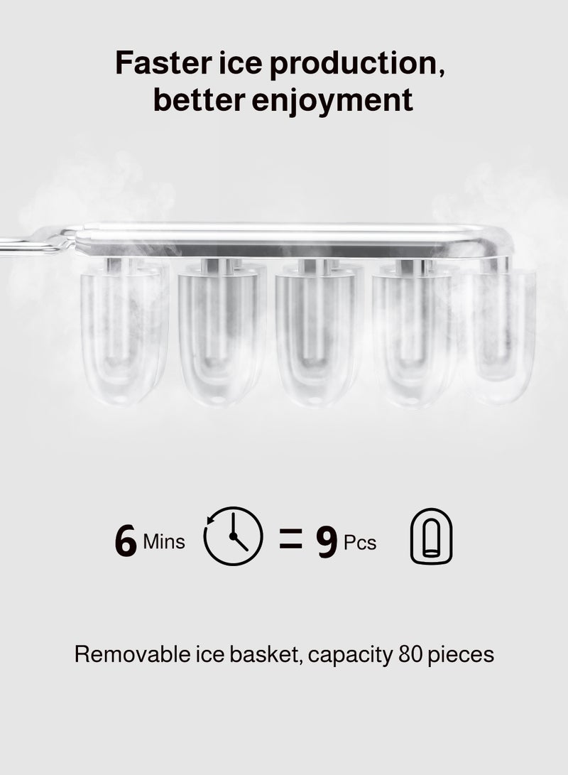ULHYC Ice Maker 1.6L 130W, Portable Ice Maker for Large Blocks, Stainless Steel Ice Maker, Makes 9 Blocks of Ice in 6 Minutes, With Self-cleaning Function, With Basket Scoop, Visual Top Cover, Suitable for Gathering, Party, Kitchen, Home, Camping - Image 3