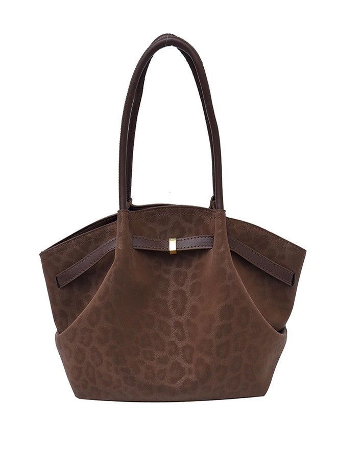 WREWING Faux Suede Tote Bag for Women Leopard Print Tote Purse Vintage Shoulder Bag Hobo Handbag for Work Travel (Coffee) - Image 1