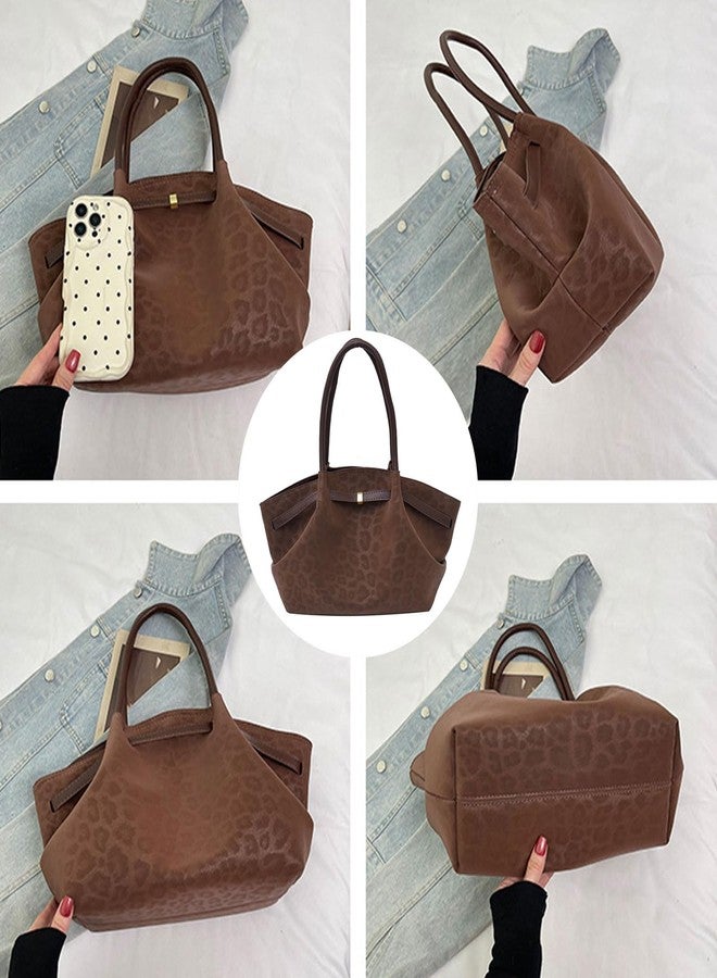 WREWING Faux Suede Tote Bag for Women Leopard Print Tote Purse Vintage Shoulder Bag Hobo Handbag for Work Travel (Coffee) - Image 5