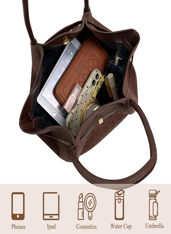 WREWING Faux Suede Tote Bag for Women Leopard Print Tote Purse Vintage Shoulder Bag Hobo Handbag for Work Travel (Coffee) - Image 4