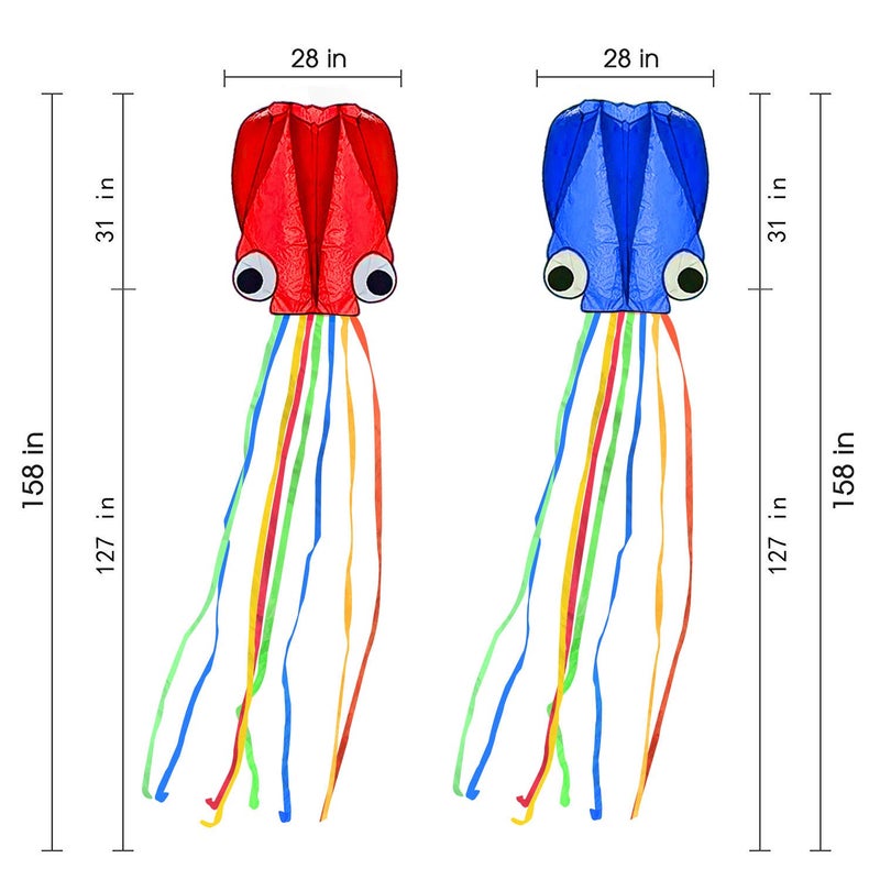 SINGARE Large Octopus Kites, Long Tail Beautiful Easy Flyer Kites Beach Kites, Good Kites for Kids and Adults Easy to Fly(Red+Blue) - Image 2