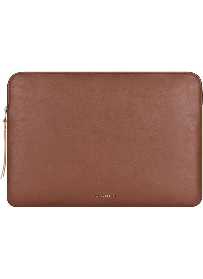 Comfyable Laptop Sleeve 14 Inch Bag Compatible With Macbook Pro M1 14 Inch 2021 A2442 & Old Versioned 13-13.3 Inch Macbook Pro/Macbook Air, Faux Leather Cover Bag, Brown  - Image 1