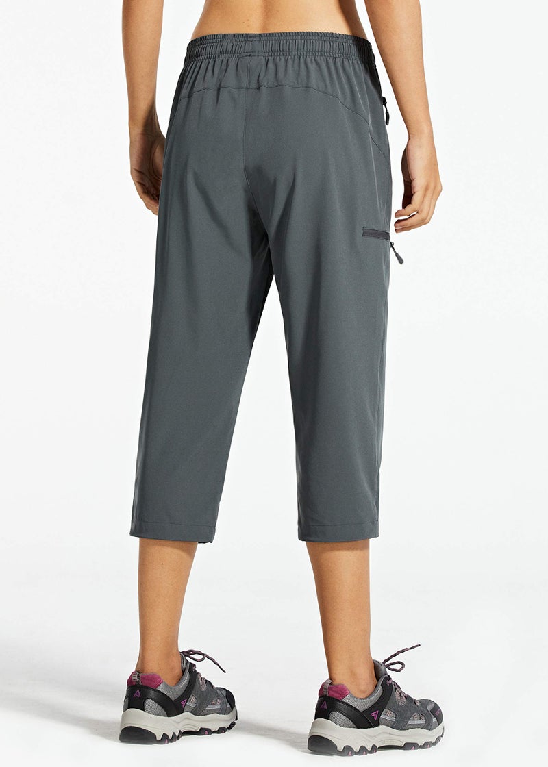 Libin Women's Capri Pants Lightweight Quick Dry Cargo Hiking Capris Travel Casual Cropped Pants Zipper Pockets, Gray L - Image 2