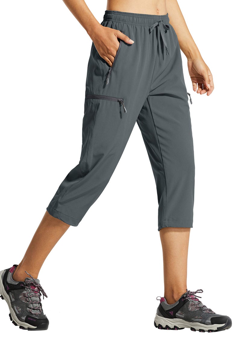 Libin Women's Capri Pants Lightweight Quick Dry Cargo Hiking Capris Travel Casual Cropped Pants Zipper Pockets, Gray L - Image 1