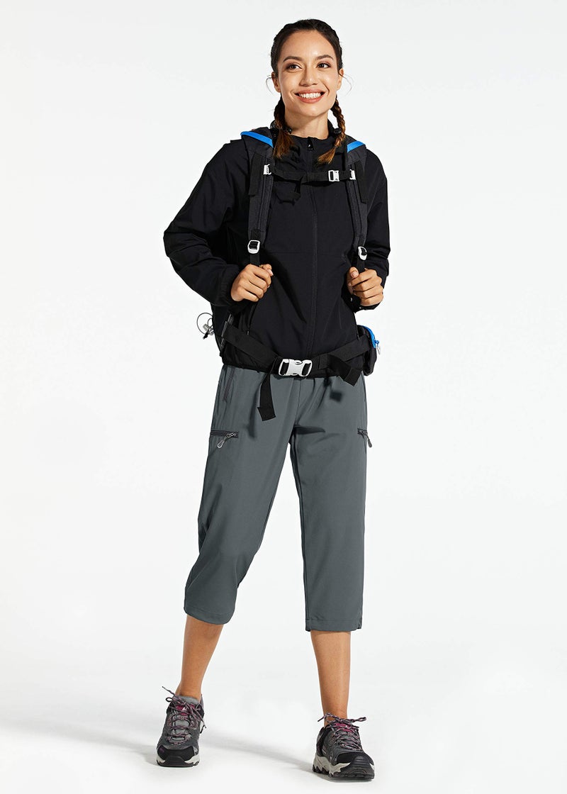 Libin Women's Capri Pants Lightweight Quick Dry Cargo Hiking Capris Travel Casual Cropped Pants Zipper Pockets, Gray L - Image 3