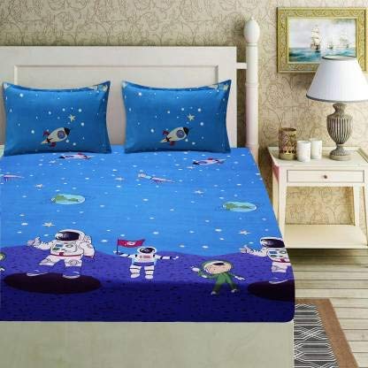 MOSHO 180 TC Glace Cotton Astronaut in Space Cartoon BedSheet for Kids - Image 3