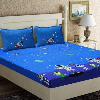 MOSHO 180 TC Glace Cotton Astronaut in Space Cartoon BedSheet for Kids - Image 2