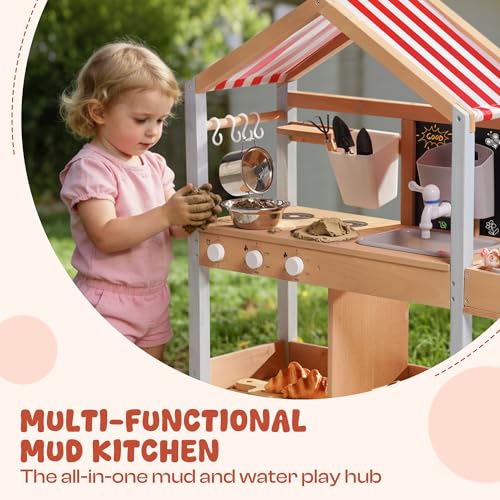 ROBUD Mud Kitchen for Kids Outdoor Wooden Playset with Stove Sink Chalkboard Storage Pretend Play Kitchen with Canopy for Outdoor FunBoys and Girls Ages 3 - Image 5