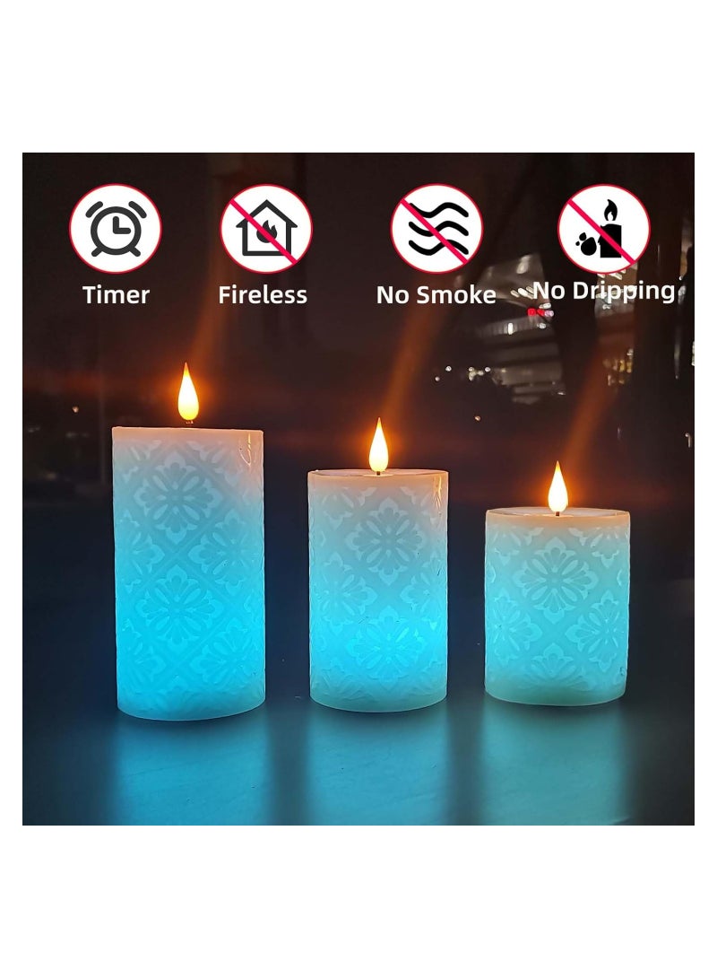 Zikra 3Pieces Electric Candles Color Changing Flameless Candles with Remote Floral Real Wax Candles Battery Operated Candles with Timer 12 Colors LED Flameless Candles Home Decor D 3"×H 4" 5" 6" - Image 5