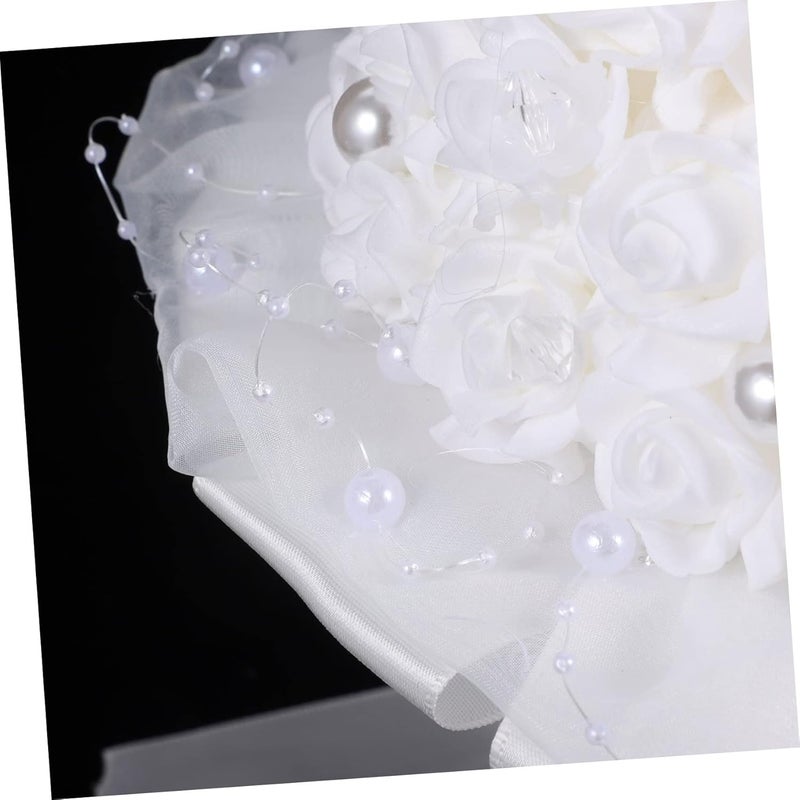 klarako Beautiful for Home Photo Romantic with Ribbons Church Brides Fake Bouquet：artificial And Flower Roses Soft Holding Bridesmaid Bridal Props Flowers Design Ribbon Artificial - Image 3