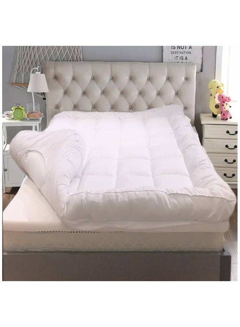 مون لباد مرتبة فندقي ارتفاع 14سم مقاس 200x200سم من حشوة المايكروفايبر المريح-ابيض-اختر المقاس - Image 1