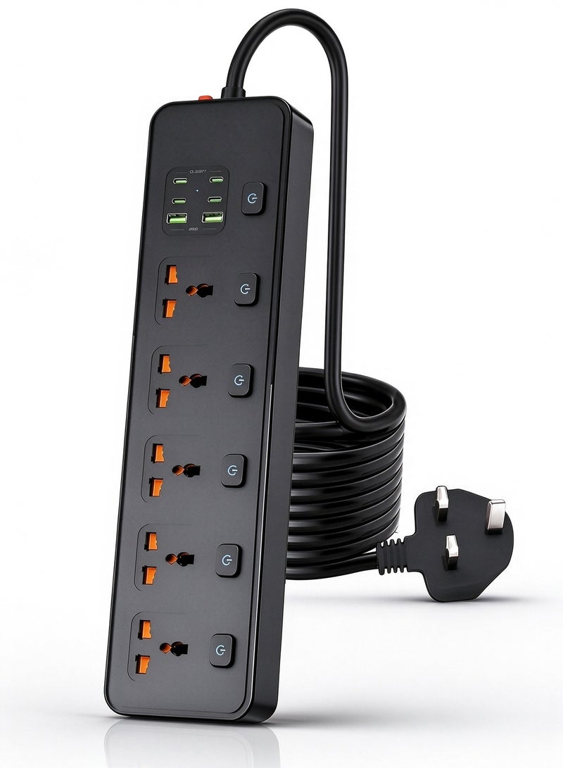 HEROCKX Power Strip, Extension Cord 5 Outlets ,Universal Plug Adapter, With 2A 4C USB Ports ,Surge Protector Charging Socket ,With 2m Universal Extension Cord | Extension Strip | Extension Socket - Image 1
