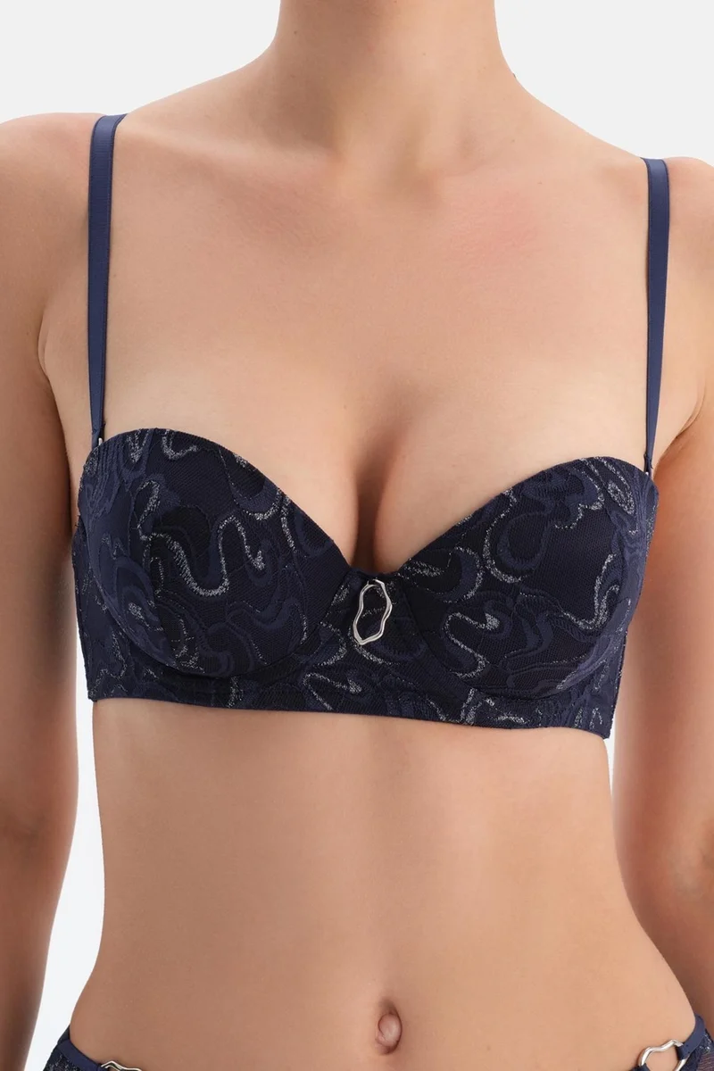 dagi Navy Blue Accessory Detailed Fully Padded Lace Bra